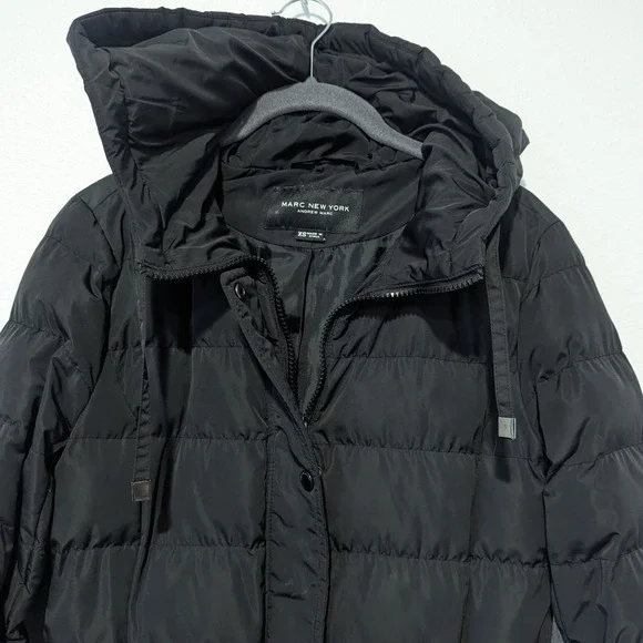 Marc New York Black Puffer Quilted Coat Zipper Hooded Jacket Parka - Picture 3 of 6